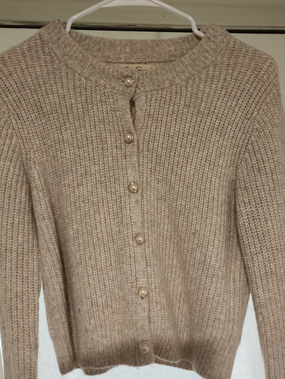 Jessica Simpson Pearl-Button Cream Ribbed Cardigan